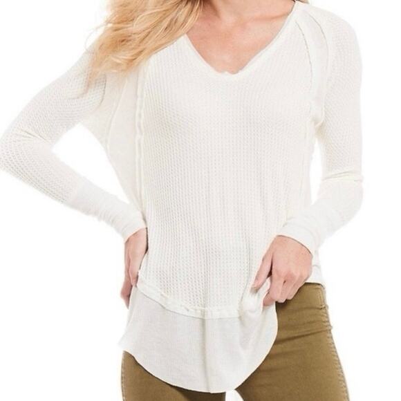 Free People We The Free Catalina Thermal V Neck Sweater Size Large Casual - Picture 1 of 9